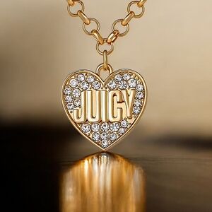 NEW Juicy Couture Gold Tone Pave Womens Crystal Alloy Heart 18" Pendant Necklace